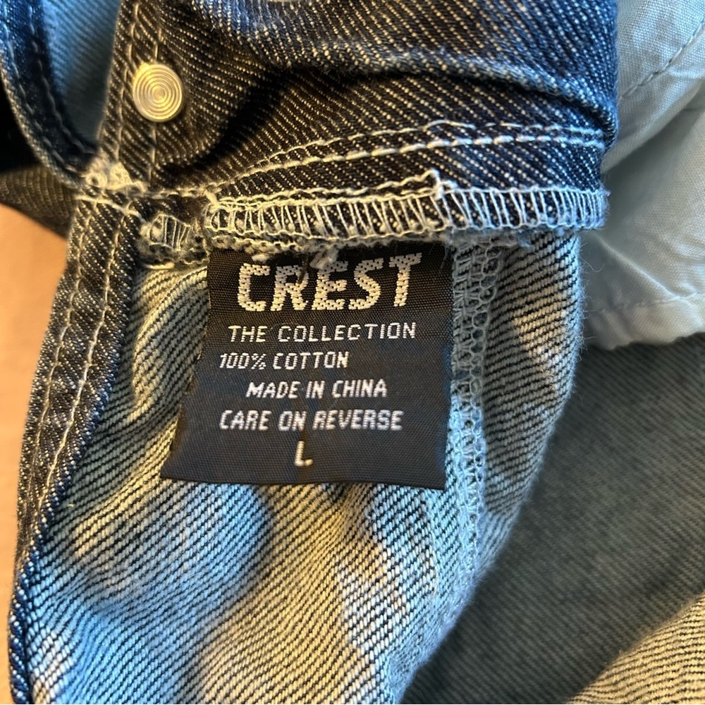 Crest Jeans vintage Y2K overalls with tribal design on legs size L rare - Picture 7 of 11